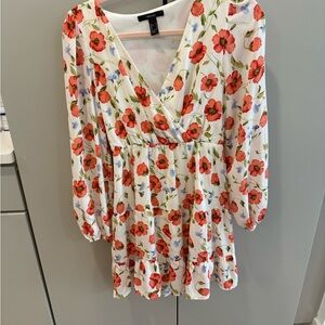 Forever 21 White Floral V-Neck Dress